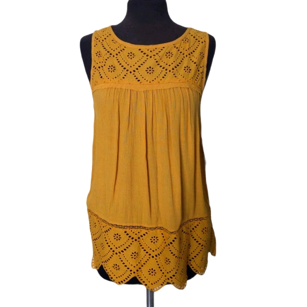 NWT Jolt Eyelet Peasant Tank Top Mustard